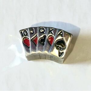 🆕 Brighton Bluff Bead of poker cards in red & black enamel on silver